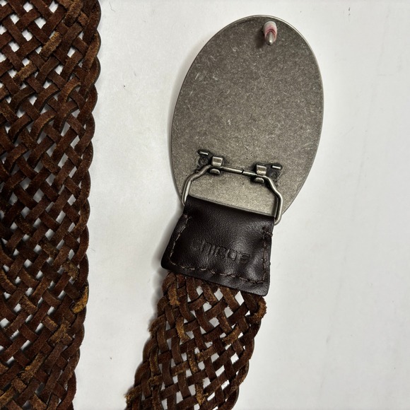 Chicos Brown Woven Leather Belt Womens Oval Beaded Buckle Boho Coastal Cowgirl - Picture 4 of 8